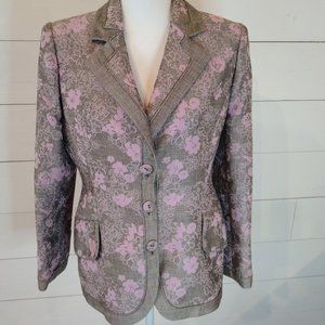 Woman's Lourdes Chavez Lavender and Gray Floral Wool Blazer- Size 8